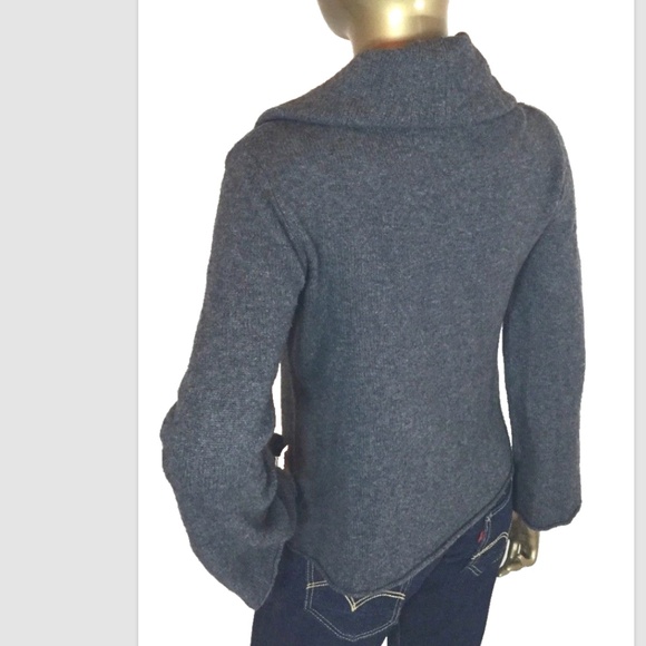 WENDY B Cashmere Sweater M Cowl Turtleneck Grey Double Seam Front Bell Sleeves - Picture 4 of 11